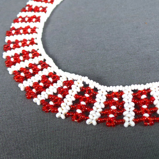 1920s Red and White Beaded Vintage Collar Necklace