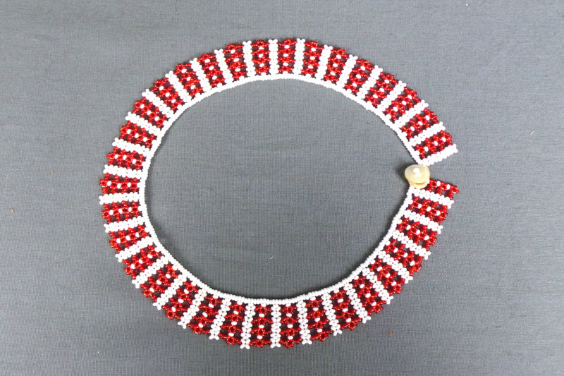 1920s Red and White Beaded Collar Vintage Necklace