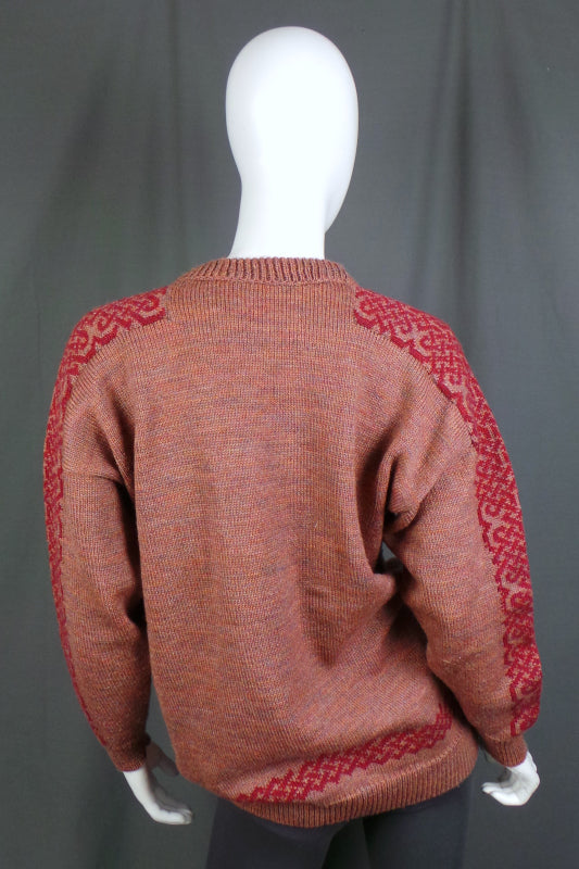 1980s Light Pink Celtic Design Hand Knitted Jumper, 45in Bust