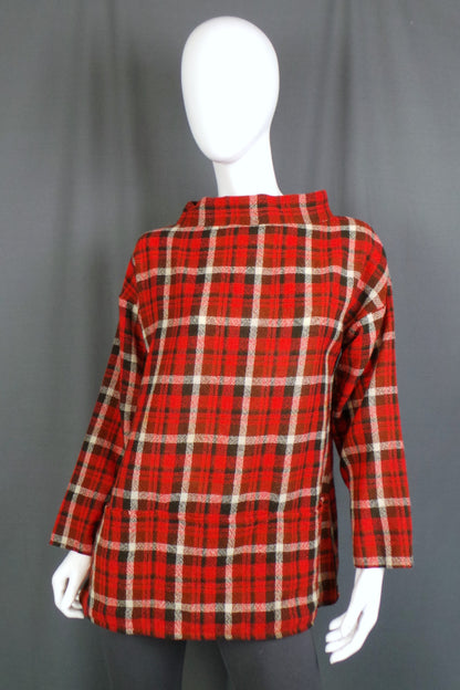 1970s Red Tartan Wool Artists Tunic | Catherine Poulson | XL