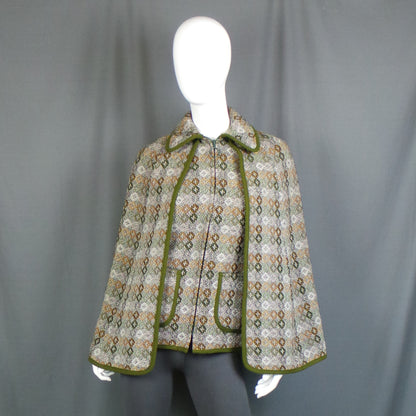 1960s Forest Green Welsh Wool Vintage Waistcoat Cape