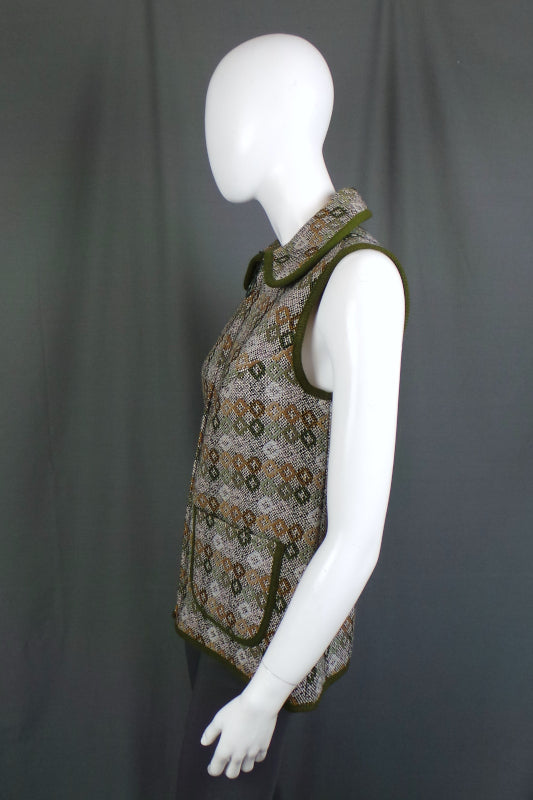 1960s Forest Green Deadstock Welsh Wool Cape and Waistcoat, 36in Bust