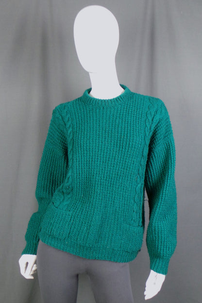 1970s Teal Cable Knit Jumper, 48in Bust
