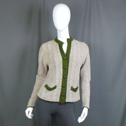 1960s Green & Cream Vintage Cardigan