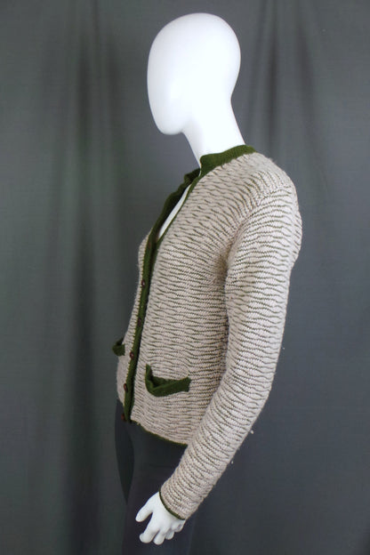 1960s Green & Cream Cardigan | L