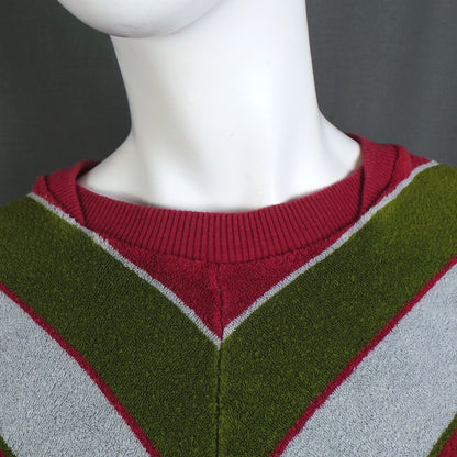1970s Maroon Chevron Velour Sweatshirt | 2XL