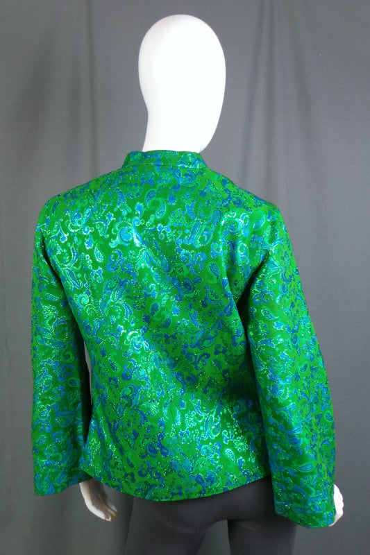 1960s Green Paisley Brocade Quilted Jacket | L