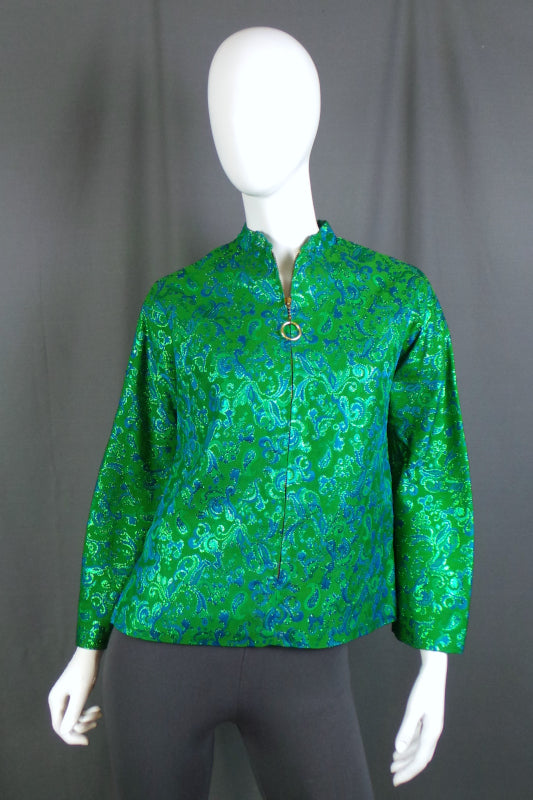 1960s Green Paisley Brocade Quilted Jacket | L