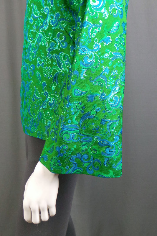 1960s Green Paisley Brocade Quilted Jacket | L