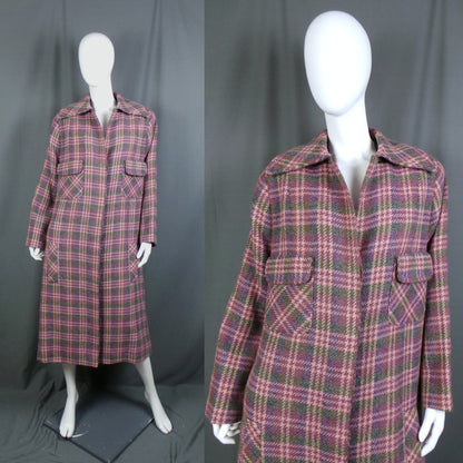 1980s Pink Check Oversized Vintage Wool Coat | Jacques Esterel