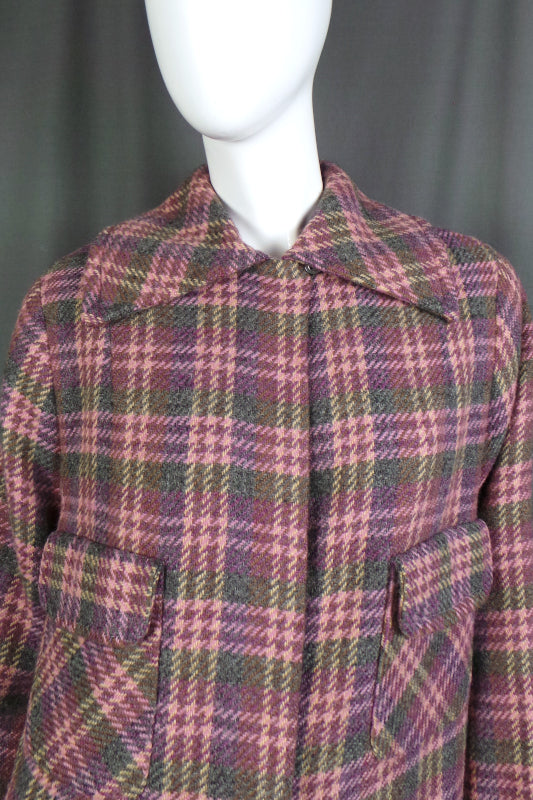 1980s Pink Check Oversized Wool Coat | Jacques Esterel Paris | 4XL