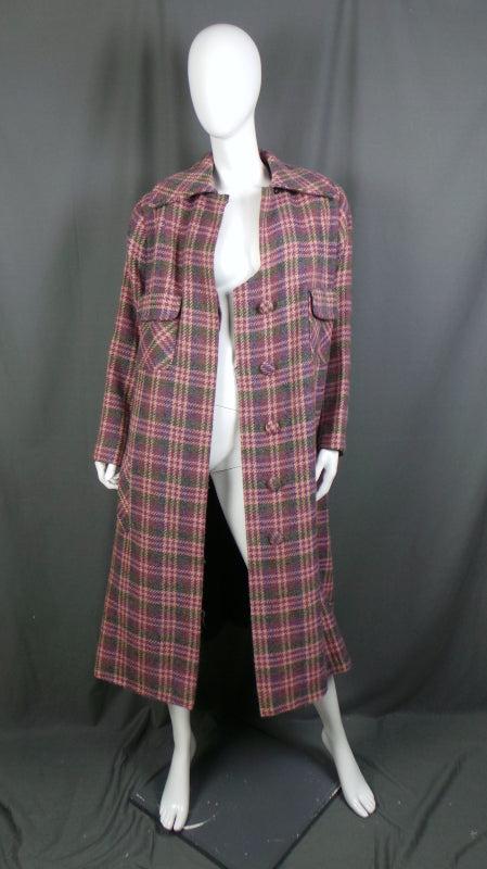 1980s Pink Check Oversized Wool Coat, by Jacques Esterel Paris, 48in Bust