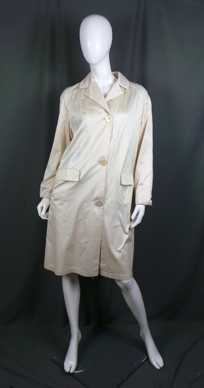 1960s Cream Satin Faux Fur Lined Vintage Trench Coat | Weathergay