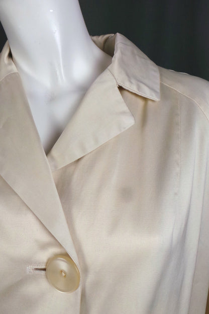 1960s Cream Satin Faux Fur Lined Trench Coat | Weathergay | 2XL