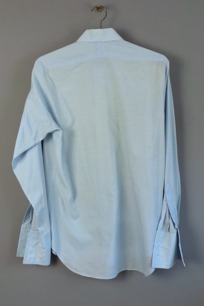 1970s Light Blue Double Cuff Shirt with Lace Frill Front, 44in Chest