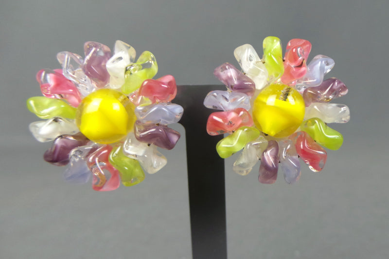 1960s Multi-Colour Glass Chip Clip-On Earrings
