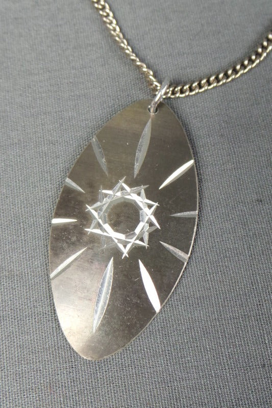 1960s Star Etched Steel Teardrop Necklace