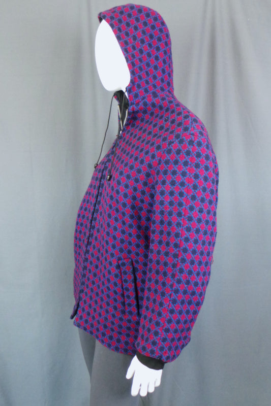 1960s Pink Purple Welsh Wool Hooded Bomber | 2XL