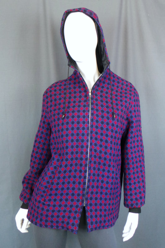 1960s Pink Purple Welsh Wool Hooded Bomber | 2XL