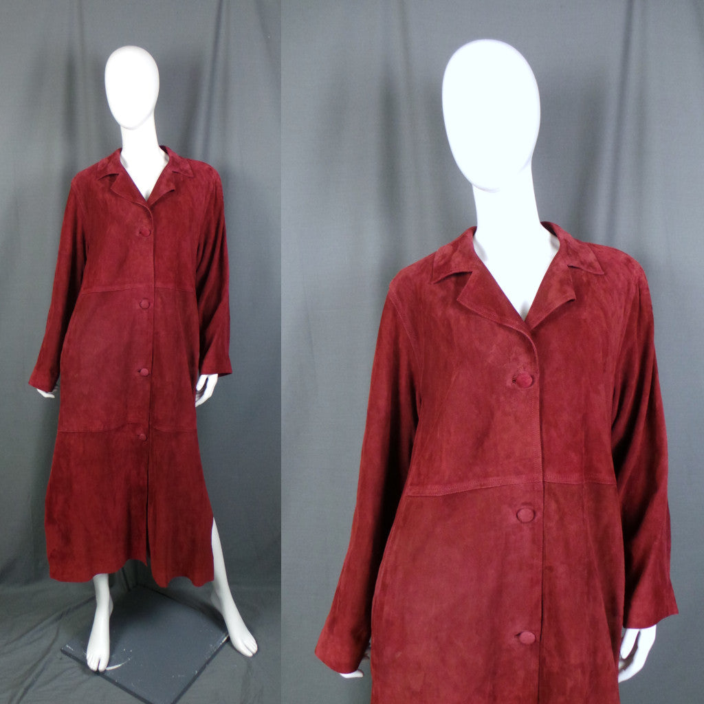 1970s Merlot Suede Full Length Vintage Coat | Janet Ibbotson