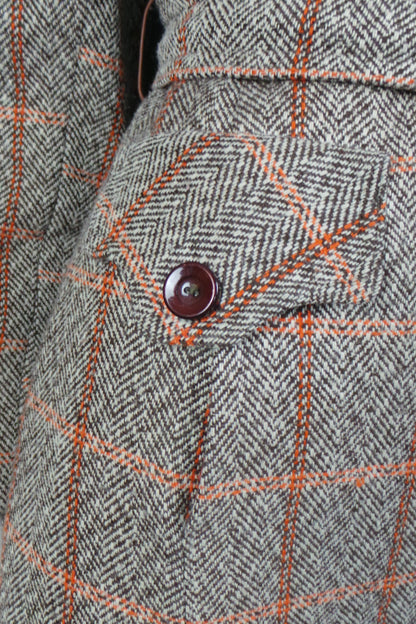 1970s Brown Orange Check Wool Mac Coat | M