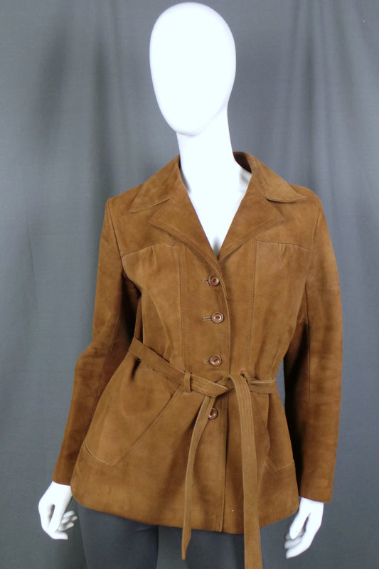 1960s Tan Suede Leather Belted Jacket | XL