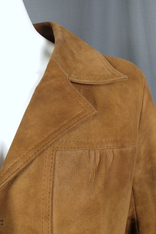 1960s Tan Suede Leather Belted Jacket | XL