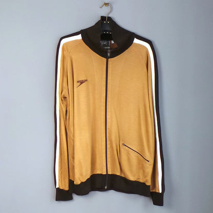 1970s Tan and Brown Stripe Sports Vintage Track Top, by Speedo