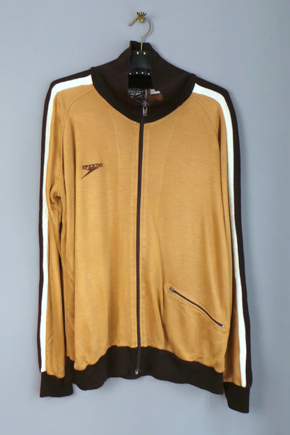 1970s Tan and Brown Stripe Sports Track Top, by Speedo, 54in Chest