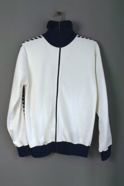 1970s White and Blue 'Chris' Zip Up Sports Jacket, 43in Bust