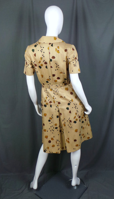 1970s Tan Autumn Floral Belted Vintage Dress | C&A