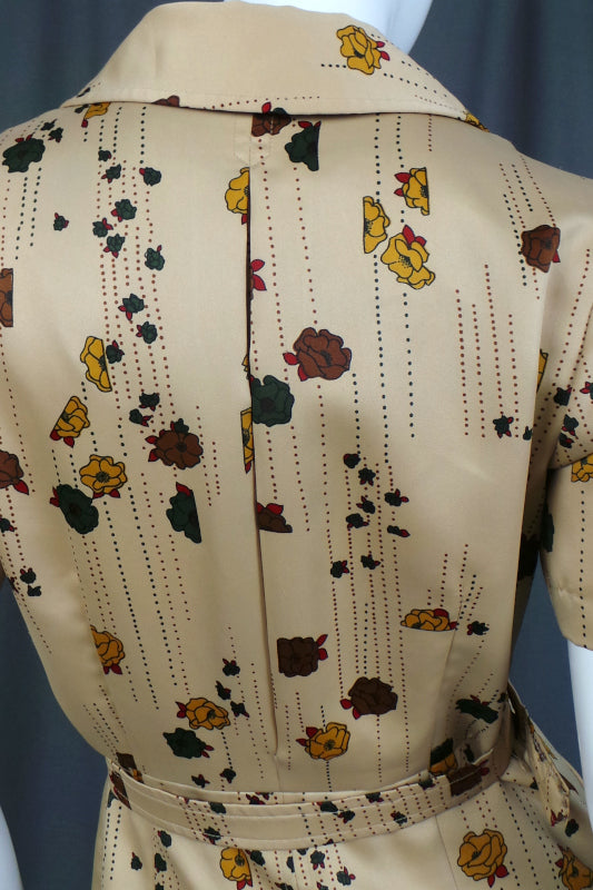 1970s Tan Autumn Floral Belted Dress | C&A | M