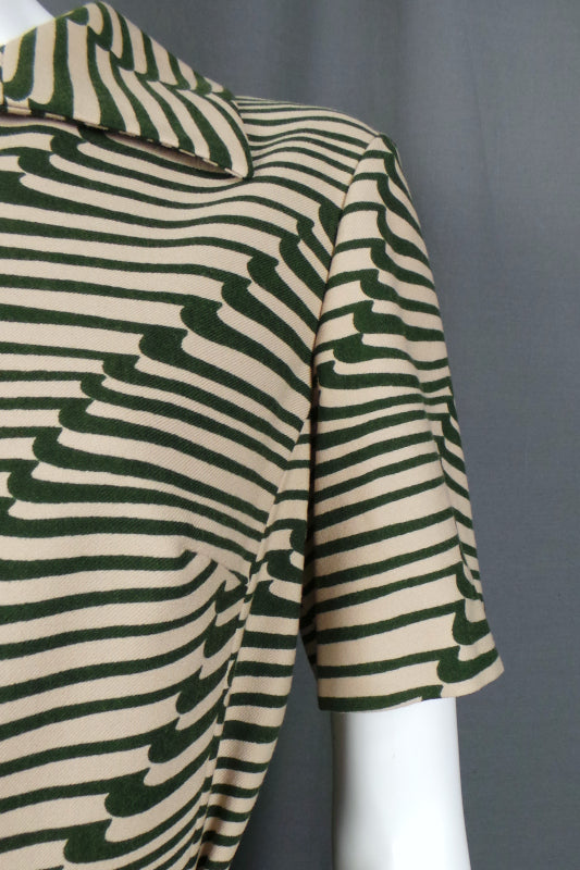 1960s Deep Olive Green and Ecru Belted Dress | Hucke | L