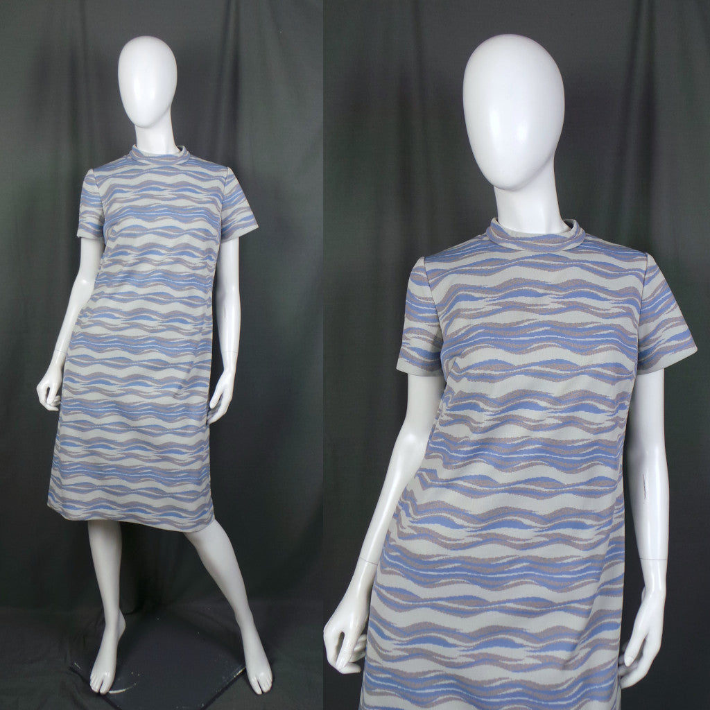 1960s Wave Print Crimplene Vintage Shift Dress, by Jeanne Raymonde