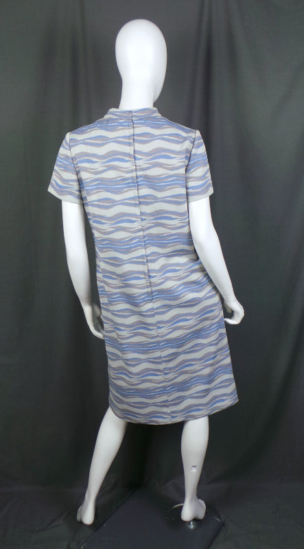 1960s Wave Print Crimplene Shift Dress, by Jeanne Raymonde, 41in Bust