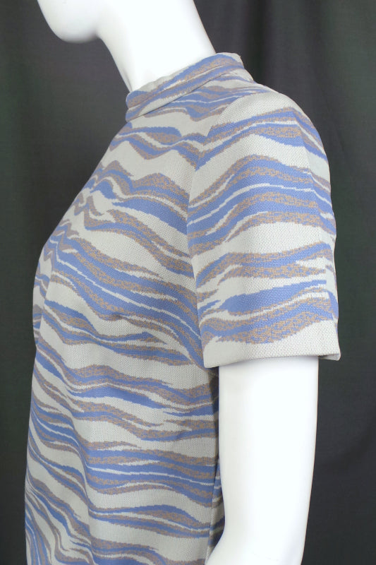 1960s Wave Print Crimplene Shift Dress, by Jeanne Raymonde, 41in Bust