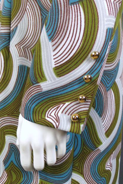1960s Blue & Green Swirl Cowl Maxi Dress | L