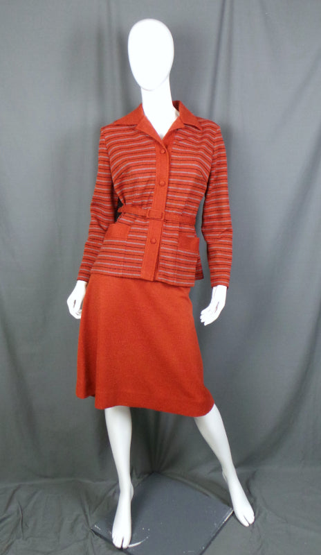 1970s Terracotta Striped Boucle Co-Ord | Queenswear | L