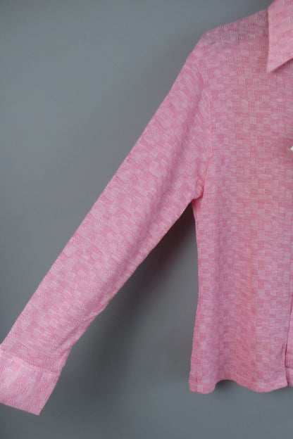 1960s Pink and White Knit Shirt | M