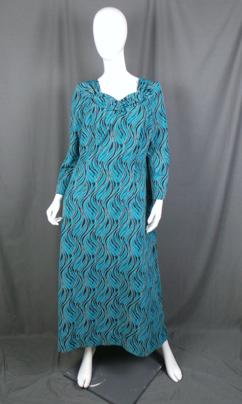 1960s Blue Lurex Swirl Print Vintage Maxi Dress | Jeannie