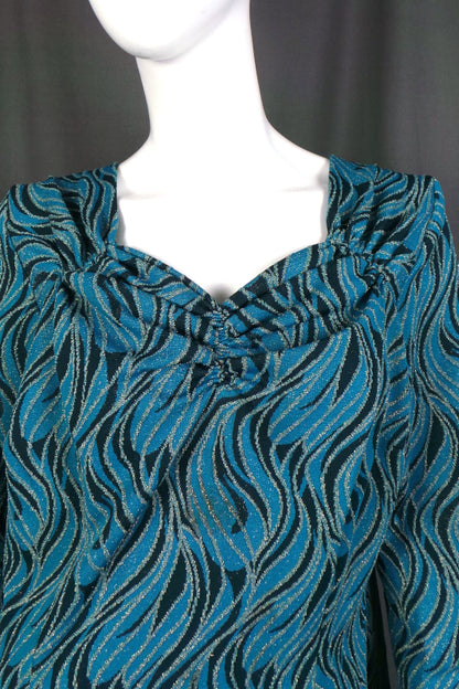 1960s Blue Lurex Swirl Print Maxi Dress | Jeannie | XL