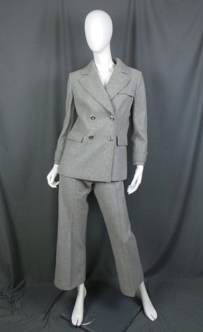1970s Grey Wool Flared Trouser Vintage Suit | Dereta