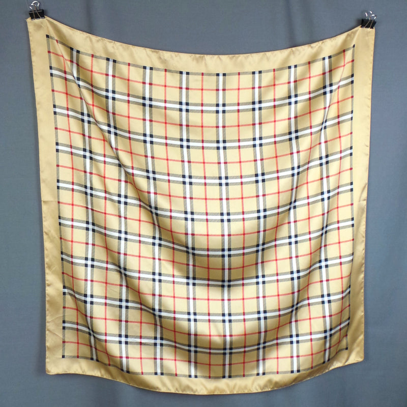 1980s Classic Tan Checked Large Vintage Scarf
