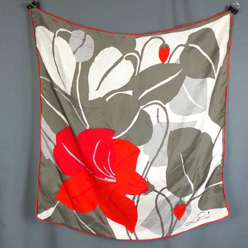 1970s Red, White and Grey Simple Silk Scarf | La Rou