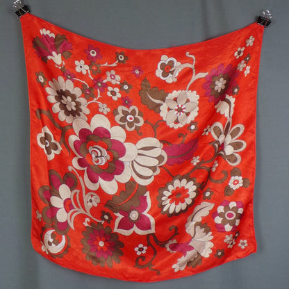 1960s Red and Brown Bold Blooms Vintage Scarf