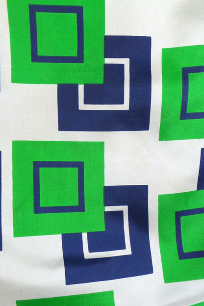 1960s Green and Navy Square Print Scarf | Clifford Bond