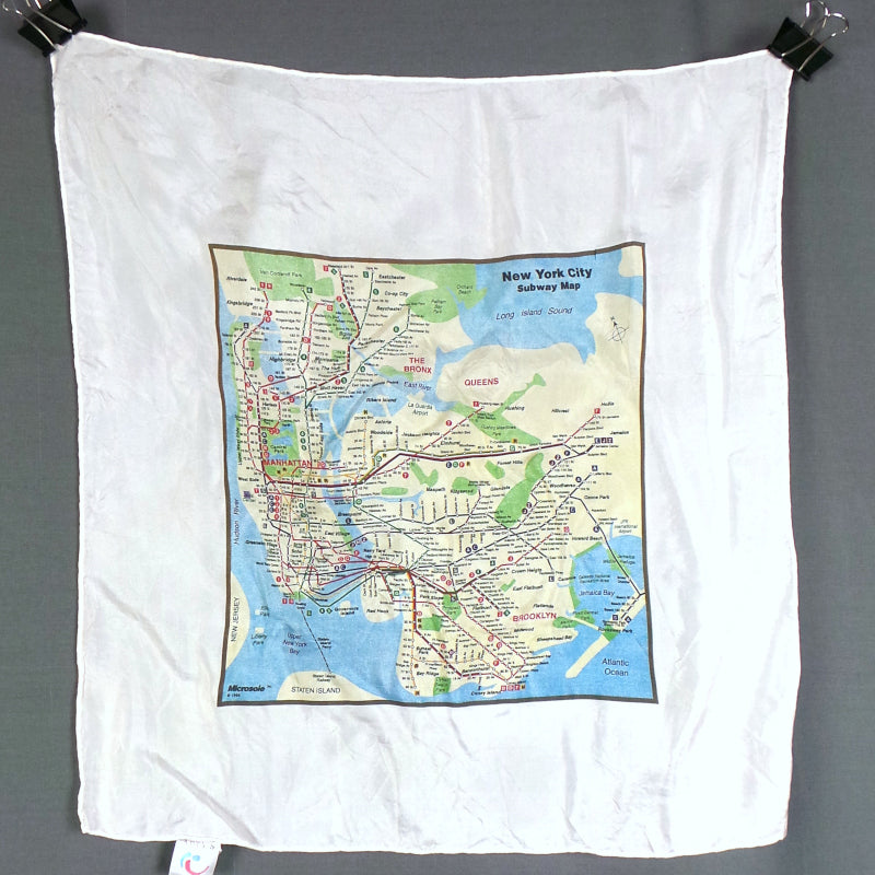 1990s White New York City Subway Map Vintage Silk Scarf