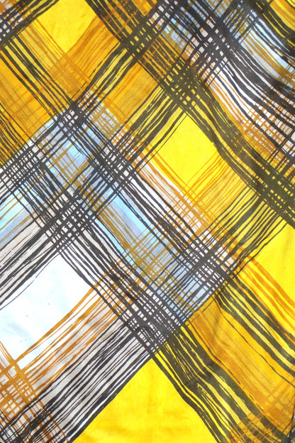 1970s Yellow and Brown Check Silk Scarf