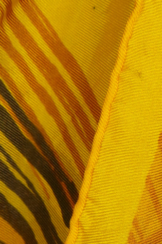 1970s Yellow, Brown and Light Blue Check Print Silk Scarf