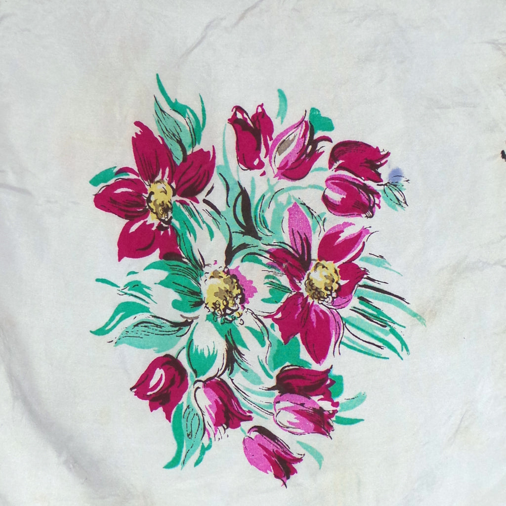 1940s Blue and Pink Floral Silk Pocket Square
